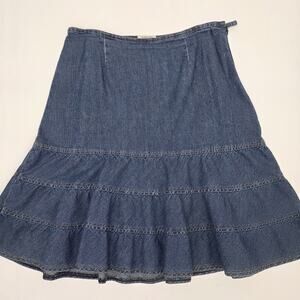 Vintage St John's Bay Denim Skirt Cotton Bell Flared Tiered 90s Y2K Size 8 USA
